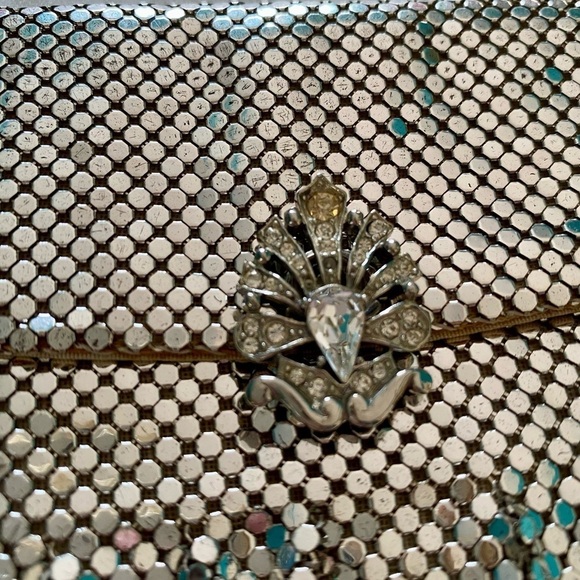 Whiting & Davis Co. Vintage Silver Mesh Evening Bag Clutch Rhinestone Closure - Picture 4 of 16